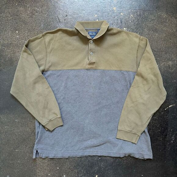 Bleu Green/Grey Long Sleeve Polo Shirt Mens Size XL Preppy Style Vintage 2000s - Picture 1 of 12